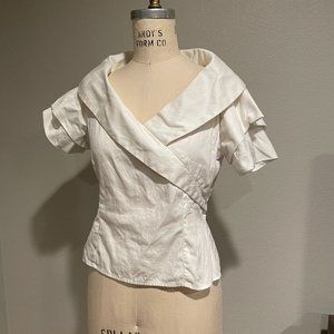 Vintage White Cotton I. Magnin Blouse with Portrait Collar Size 6